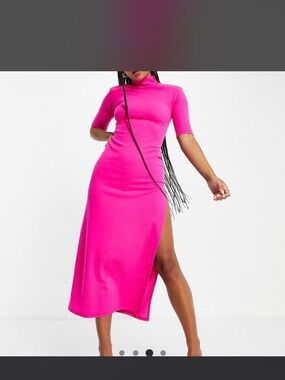 ASOS Hot Pink Midi Dress with High Side Slit